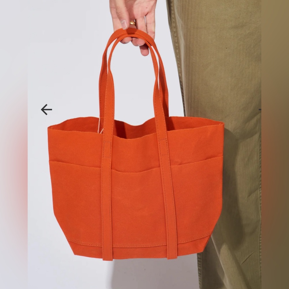 FRANCES MAY Large Canvas Solid Tote Orange /Cotton Zipped&Pocket